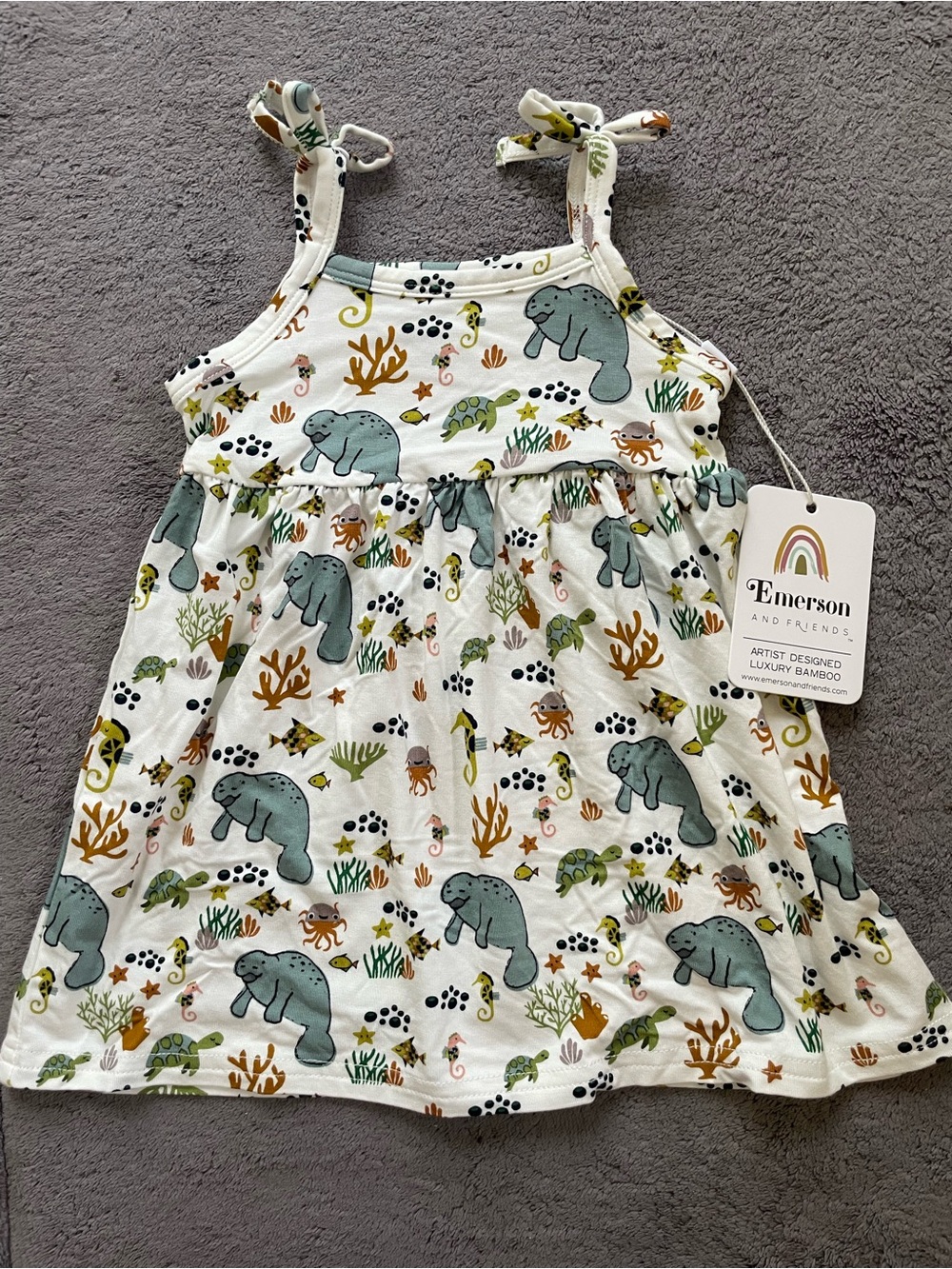 Emerson & Friends Cream Bamboo Kids Dress with Sea Life Print